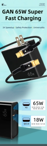 Zasilacz z podwójnym portem i szybkim ładowaniem PD65W + kabel danych PD100W 5A