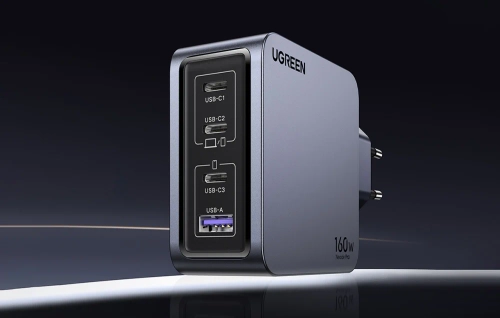 Настінний зарядний пристрій Ugreen Nexode Pro 160 Вт, GaN, USB + 3x USB-C (сірий)