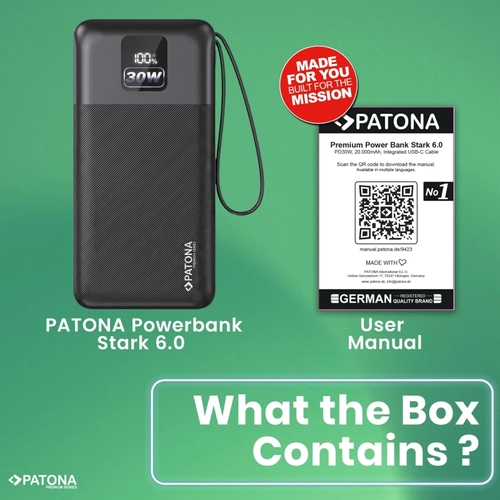 PATONA Premium Stark 6.0 PD 30W 20000mAh Power Bank – with USB-C cable