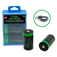 PATONA Premium 2x LR20 Mono D Rechargeable Batteries with USB-C and a USB-C Cable (1x to 2x)